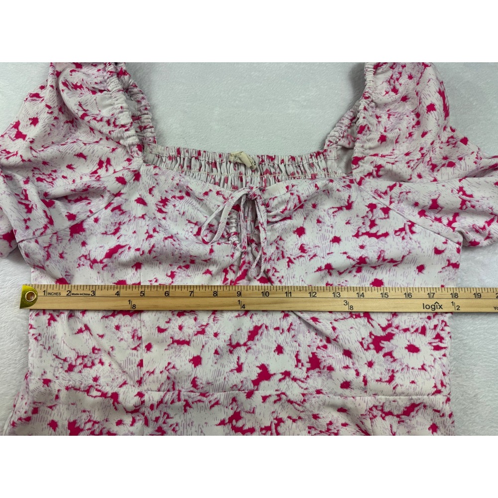 Open Edit Pink White Abstract Floral Smocked Mini Dress Puff Sleeve XL summer - Picture 3 of 6